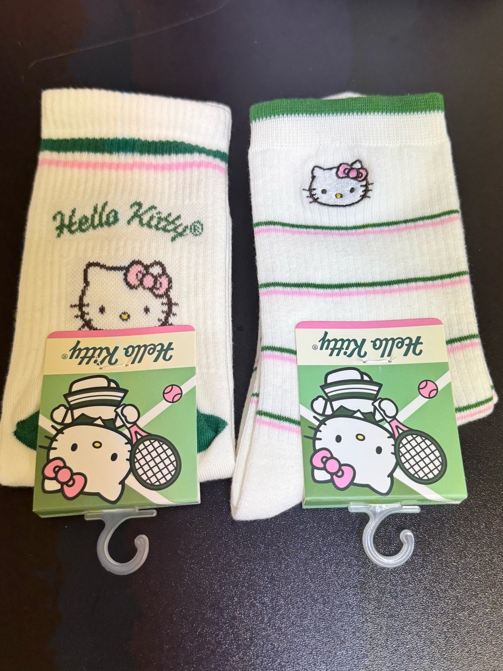 Hello Kitty White Crew Socks with Green & Pink Accents